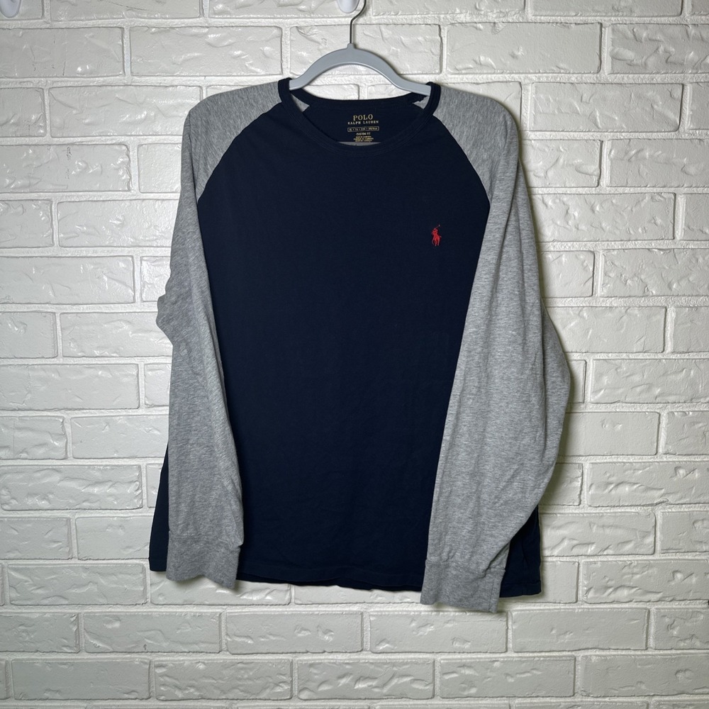 Vintage Polo by Ralph Lauren XL Navy and Gray 100% Cotton long sleeve T-Shirt